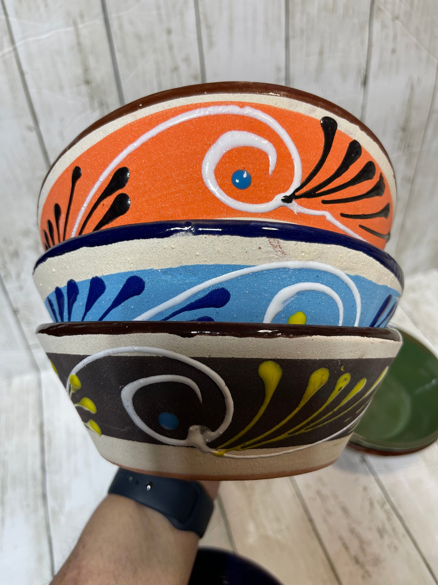 Mexican pottery handmade ceramic bowls 7”-Platos pozoles de engobe