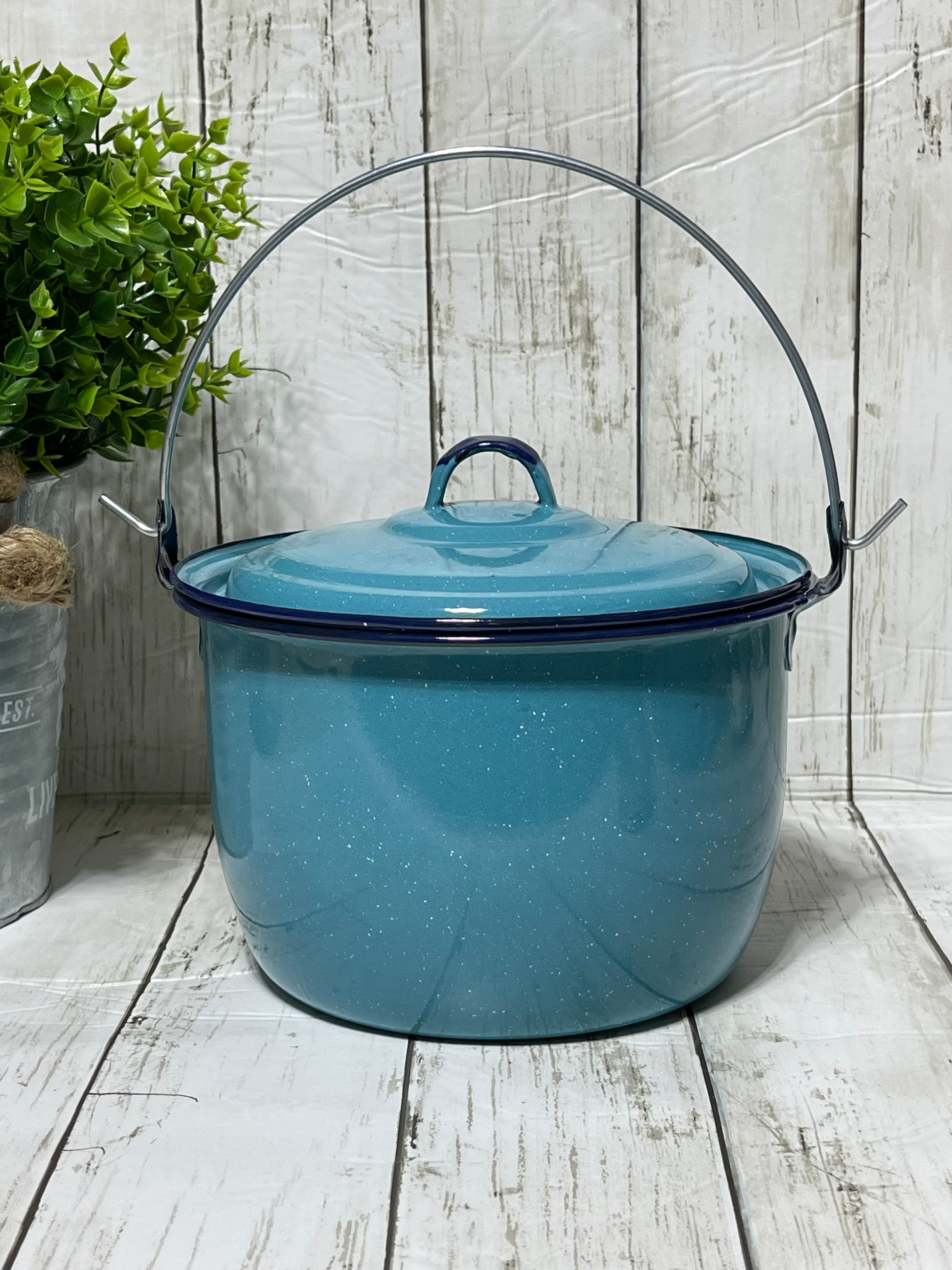 Mexican blue-steel-3liter round pot with handle/olla redonda de
